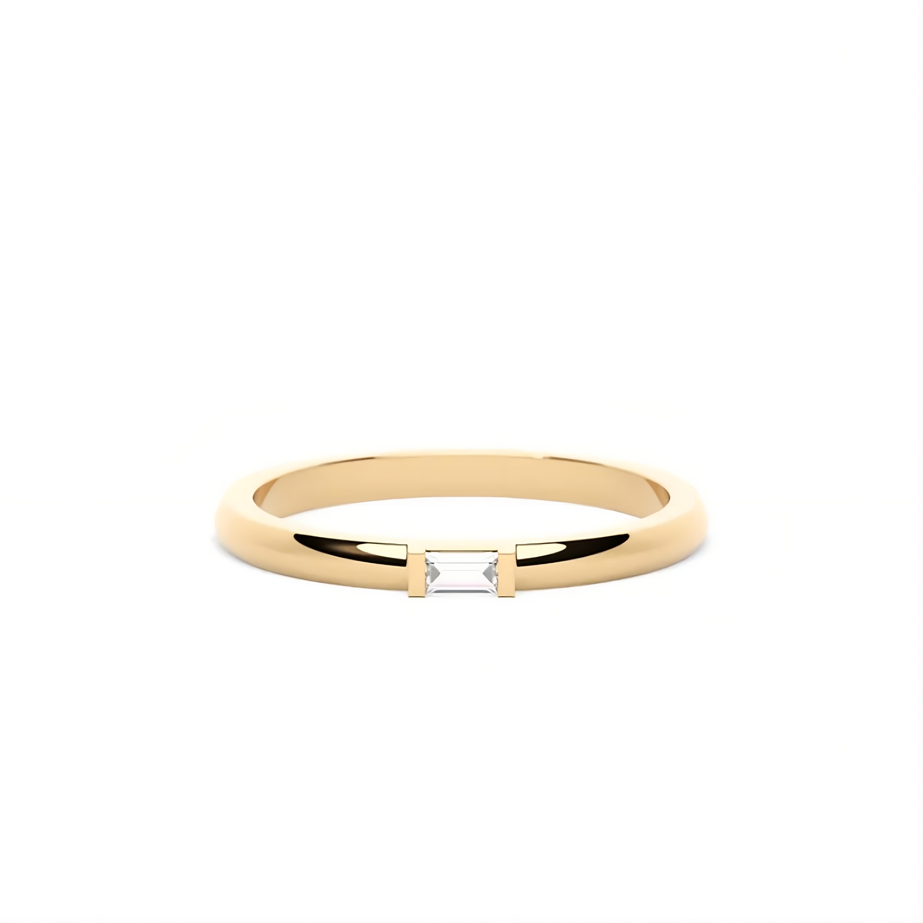 14K Solid Gold Baguette Stone Ring