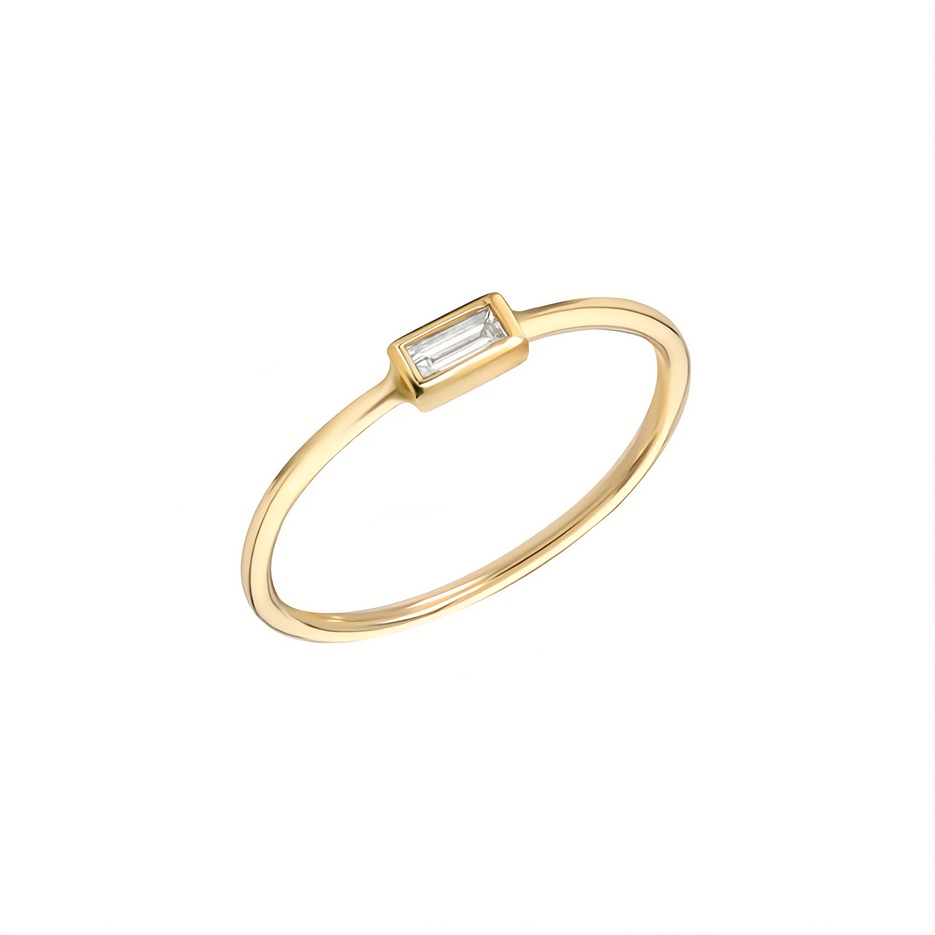 14K Solid Gold Baguette Stone Ring