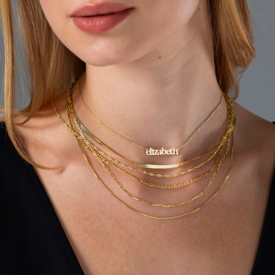 14k Solid Gold Curb Chain Necklace
