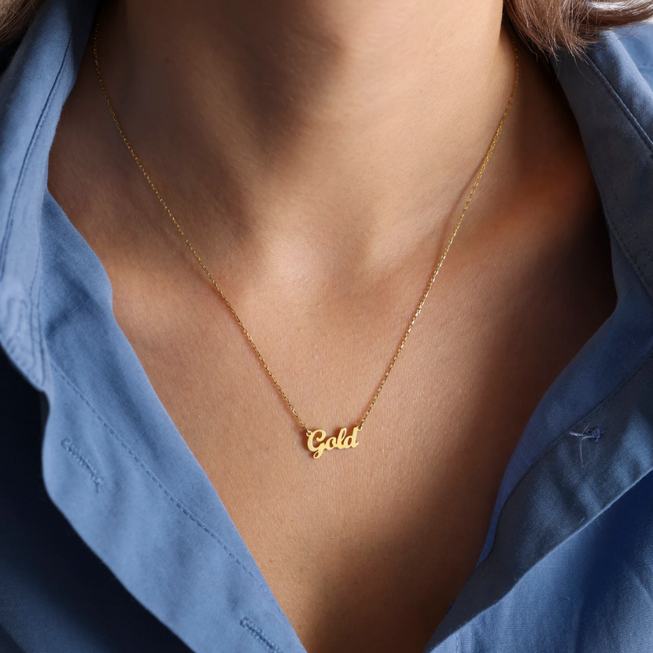 14k Solid Gold Mini Name Necklace