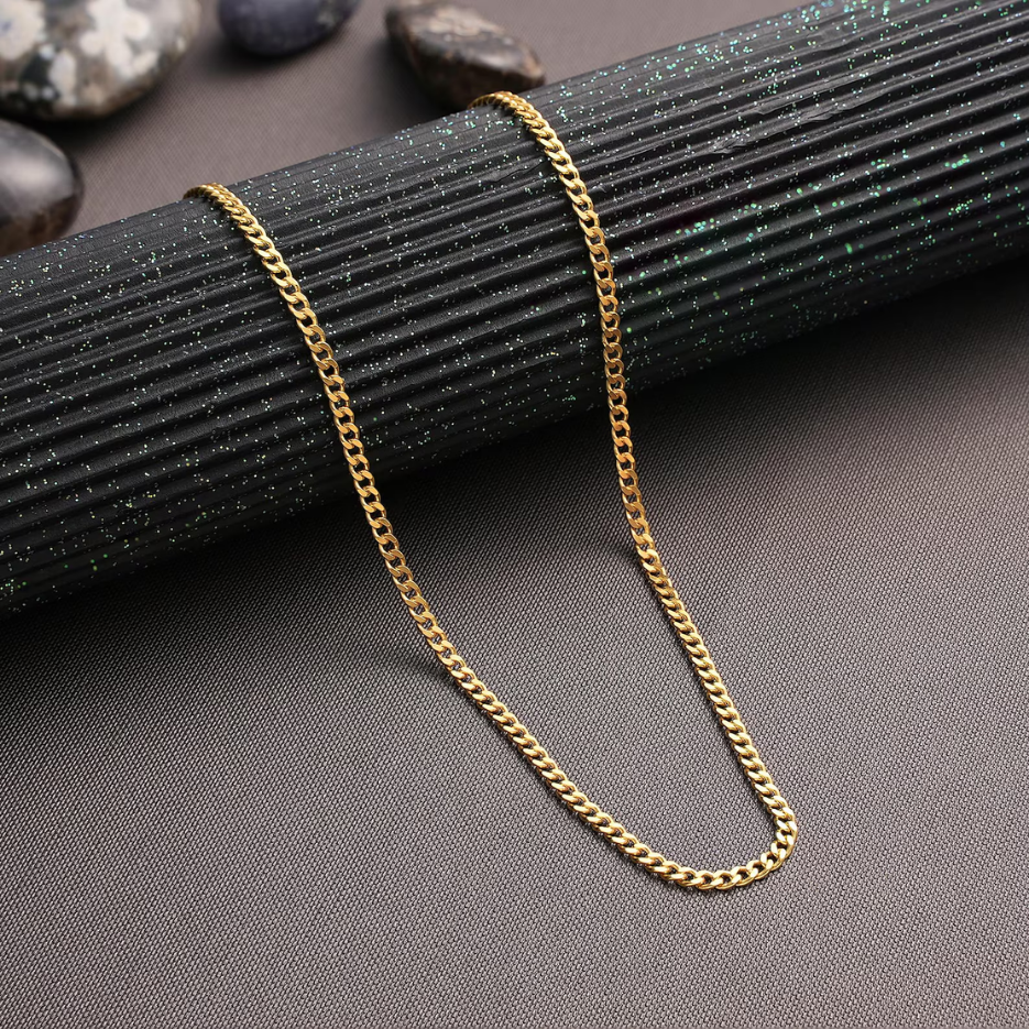 14k Solid Gold Curb Chain Necklace