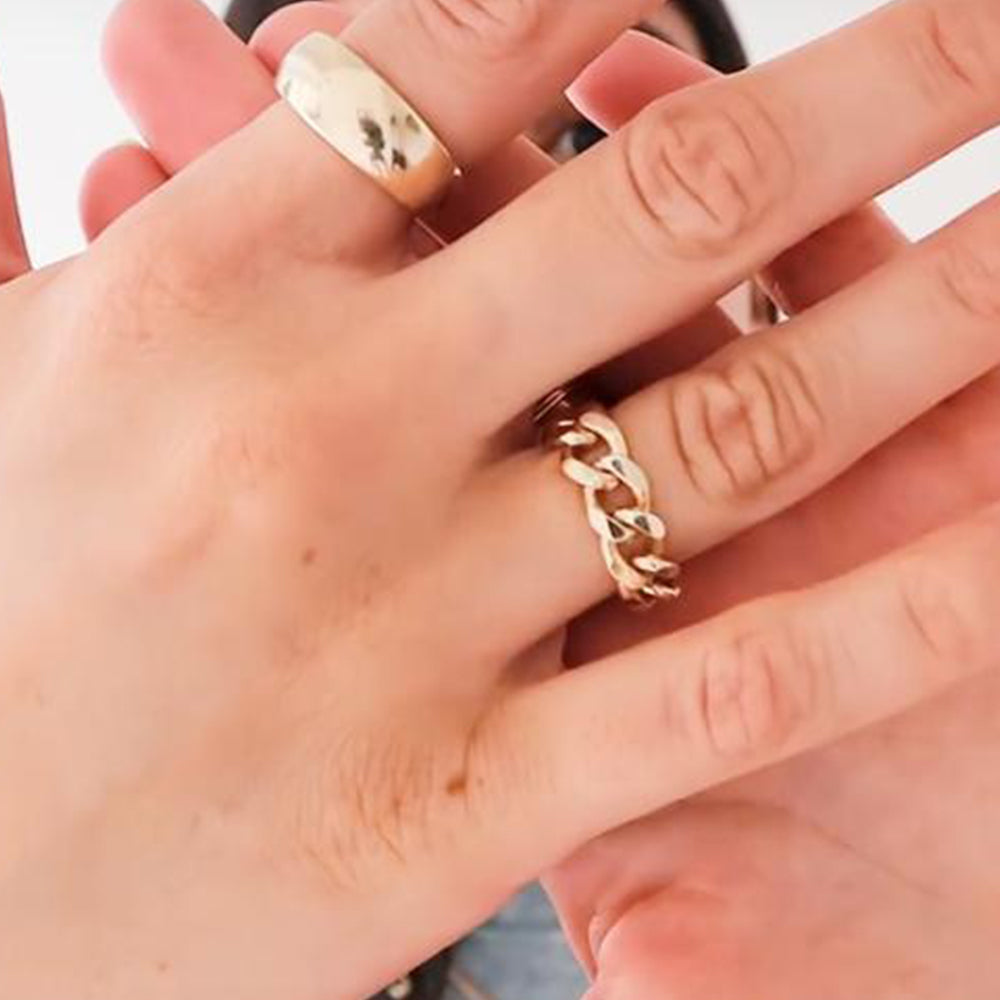 14k Solid Gold Curb Chain Ring