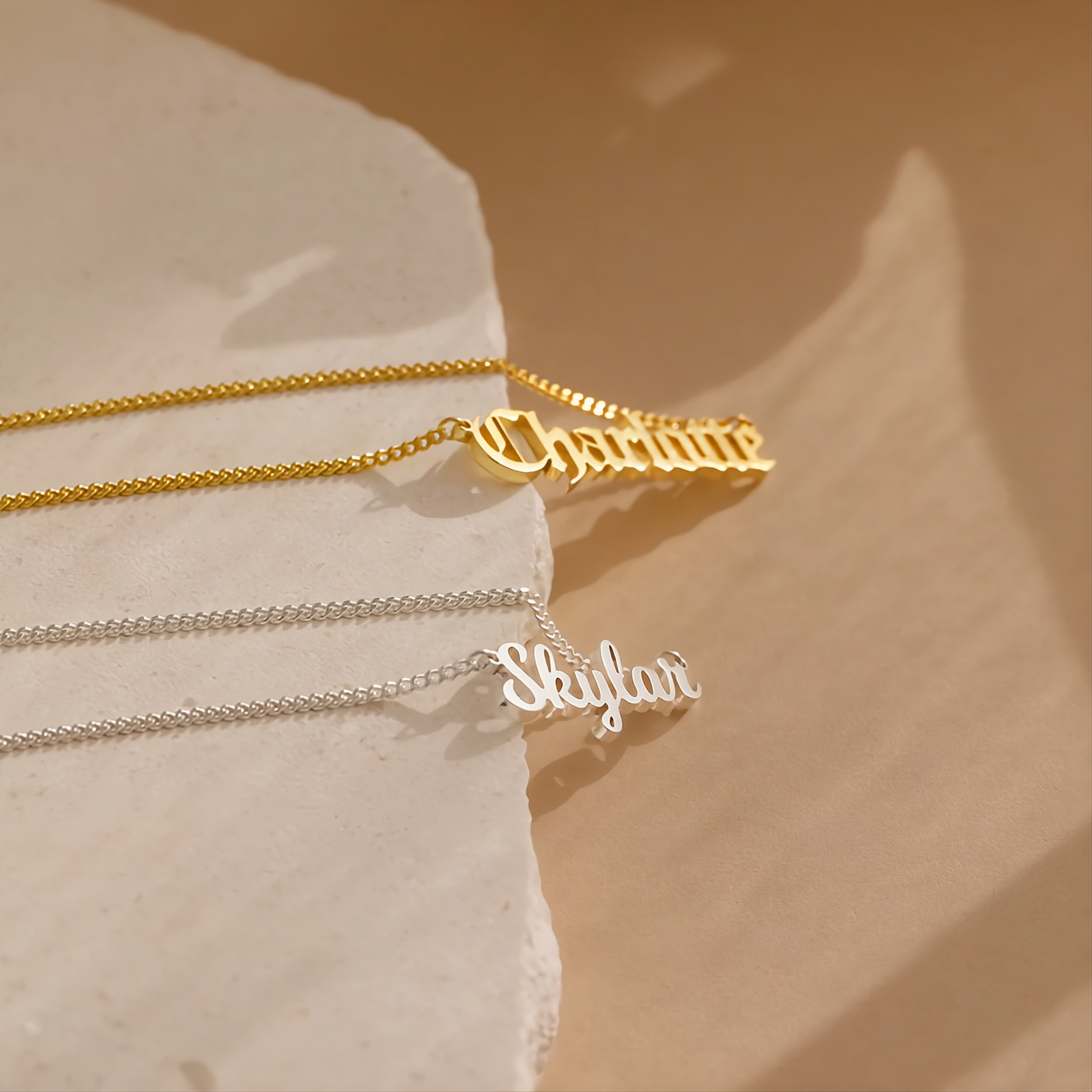 14k Solid Gold Gothic Name Necklace