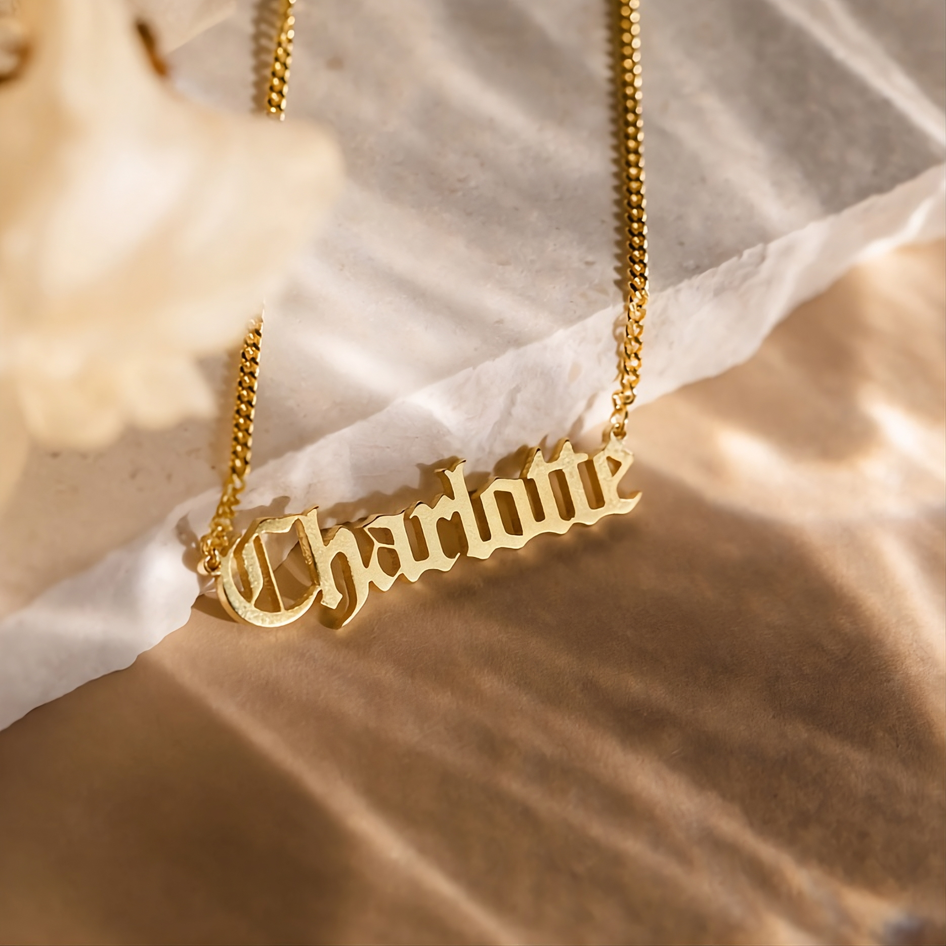 14k Solid Gold Gothic Name Necklace